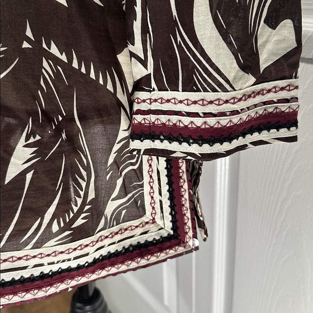 Tory Burch Beach Tunic Brown Palm Fronds Tropical Flamingo Size 6 Sequins - Picture 4 of 12